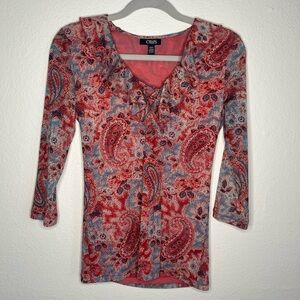 🌺 Chaps Denim Paisley Print Top | Size M